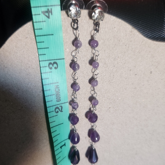 4" Silver Tone Stud Glass Bead Dangle Earrings Tony Alexander Jewelry - Picture 2 of 3